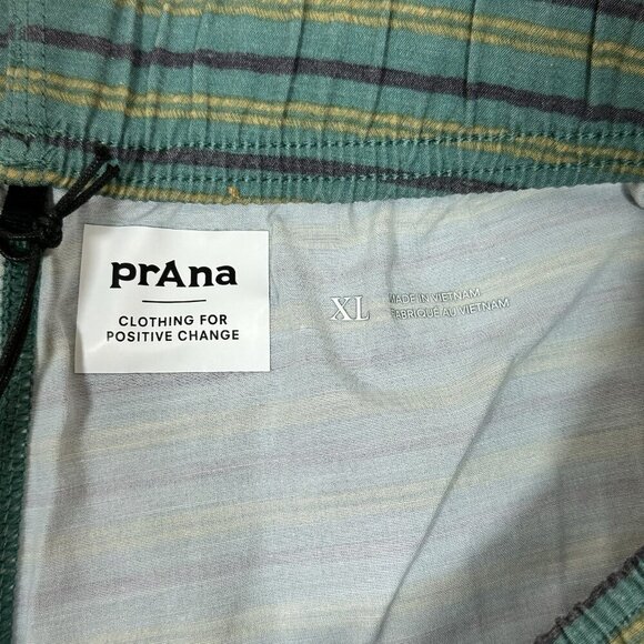 PrAna XL Green Striped Hemp Shorts Drawstring Waist 8" Inseam Mens NWT - Picture 5 of 13